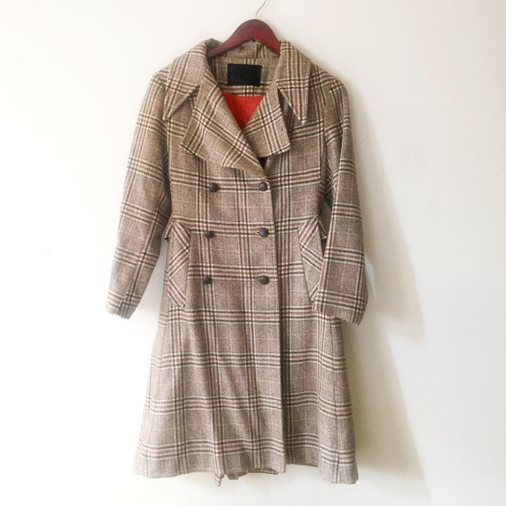 1970s vintage glen plaid wool pea coat houndstooth